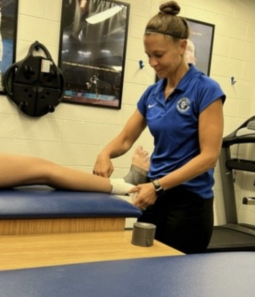 Leutje practicing her athletic training techniques